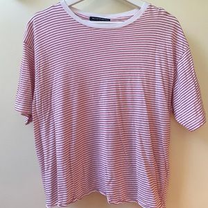 Brandy Melville Red and White Striped Cropped Tee